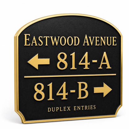 Personalized Duplex Address Sign, Left Right Entry Plaque, Custom Brass House Number Sign