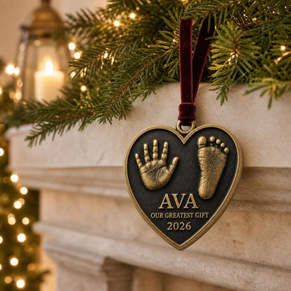 Baby Handprint and Footprint Ornament, Heart
