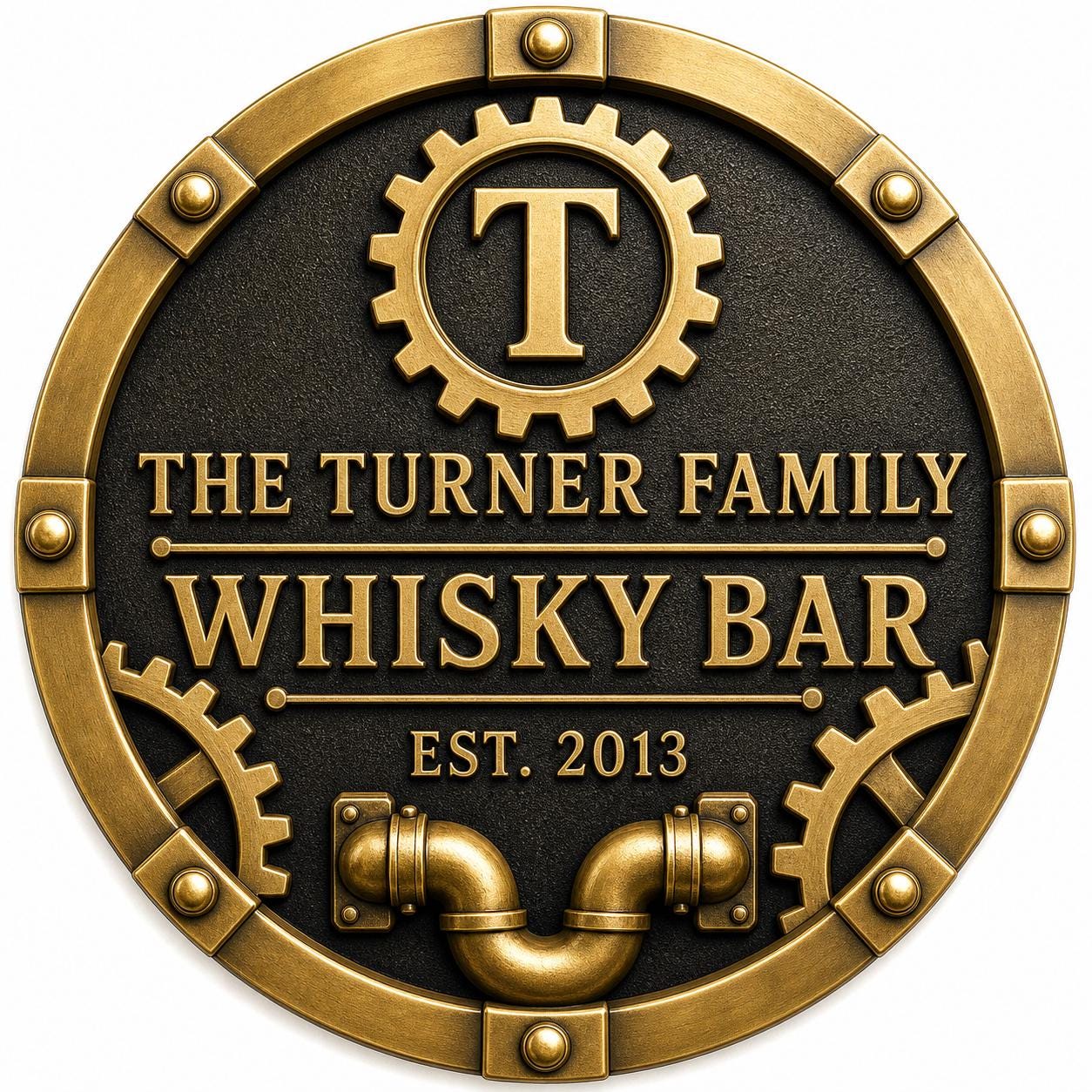 Personalised Industrial Whisky Bar Sign | Antique Brass Steampunk Home Bar Plaque | Custom Wall Decor