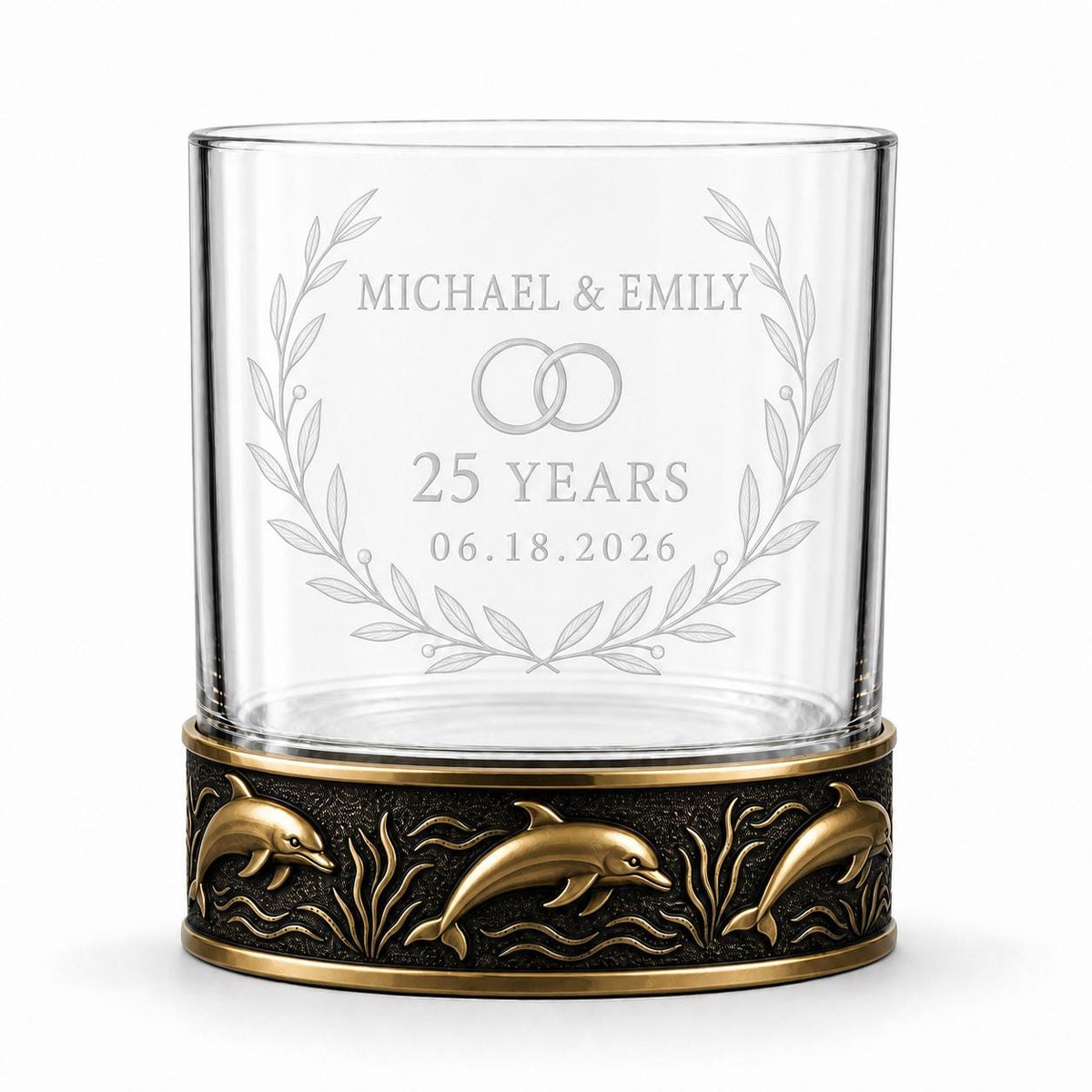 Personalized Dolphin Whiskey Glass – Custom Etched Old Fashioned Glass, 10 oz