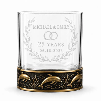 Personalized Dolphin Whiskey Glass – Custom Etched Old Fashioned Glass, 10 oz