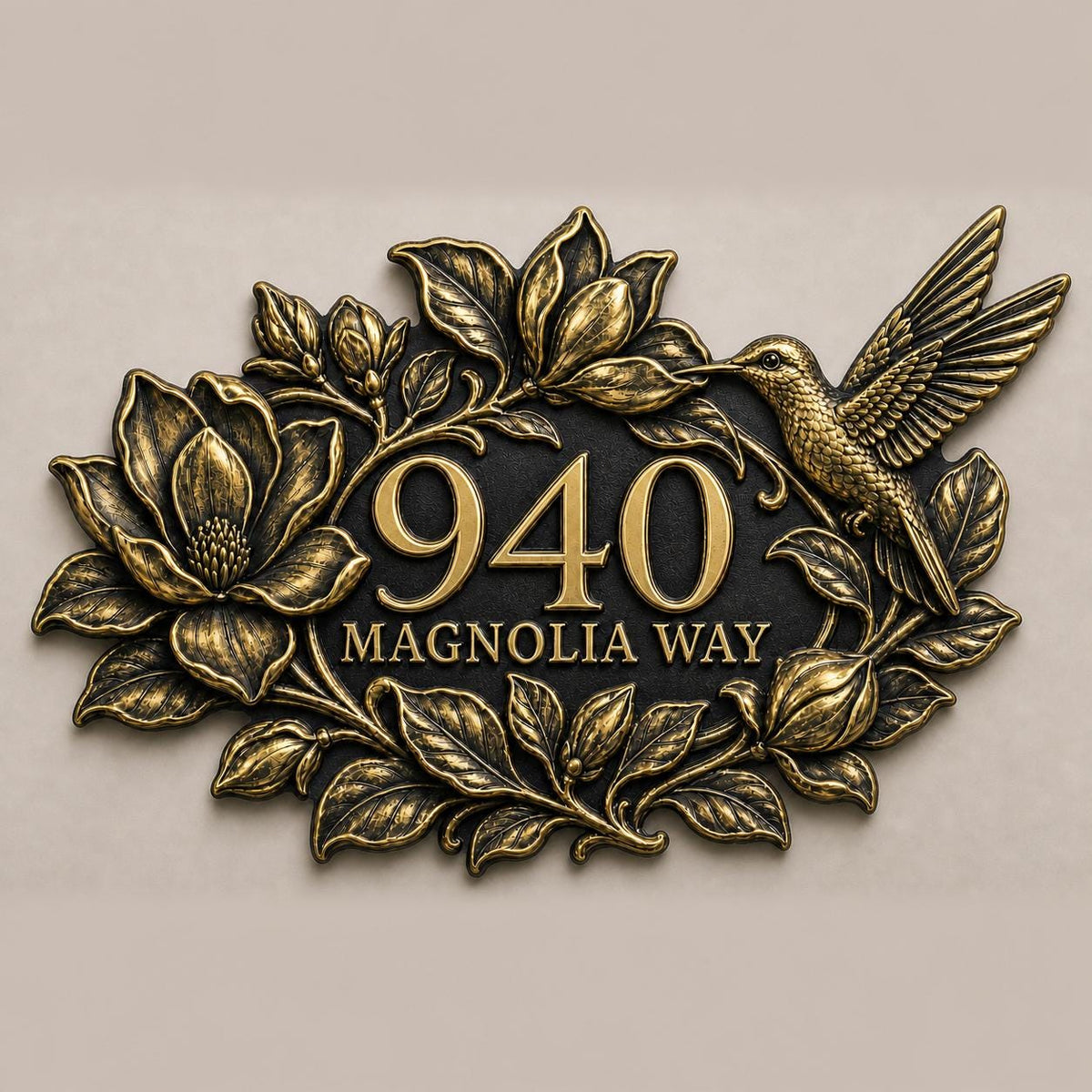 Design Your Own Custom House Number Plaque | Personalized Antique Brass Floral Address Sign
