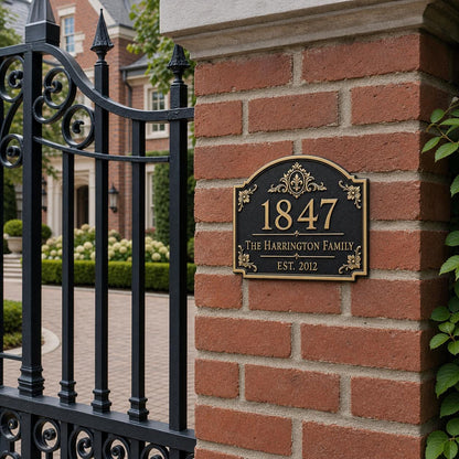 Personalised House Number Sign | Antique Brass Address Plaque | Custom Street/Family Name Board