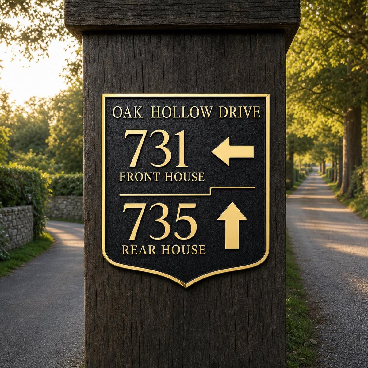 Personalized Flag Lot Address Sign, Front and Rear House Wayfinding Brass Plaque