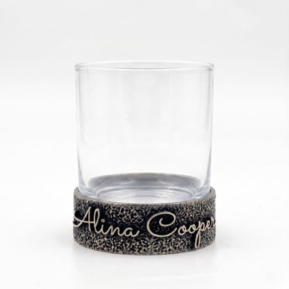 Personalised Antique Brass/Nickel Whiskey Glass | Signature Name Glasses | Electro-formed Metal Drinkware