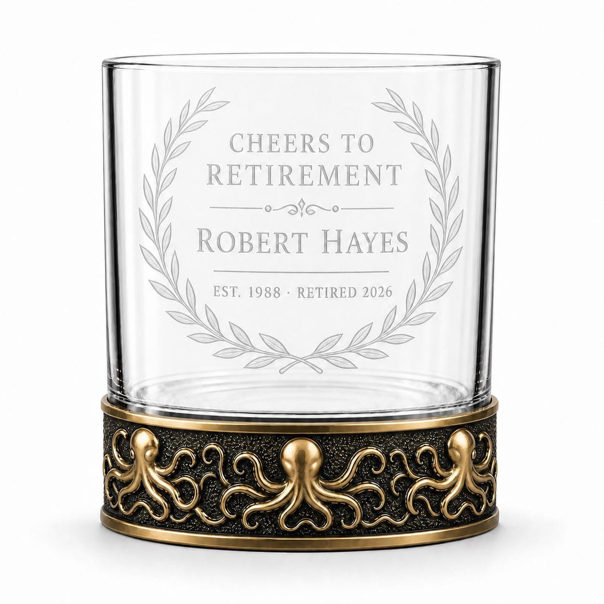 Personalized Octopus Whiskey Glass – Custom Etched Old Fashioned Glass, 10 oz