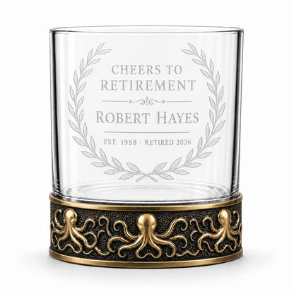 Personalized Octopus Whiskey Glass – Custom Etched Old Fashioned Glass, 10 oz