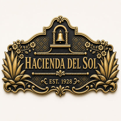 Personalized Antique Brass House Name Plaque | Spanish Style Address Sign