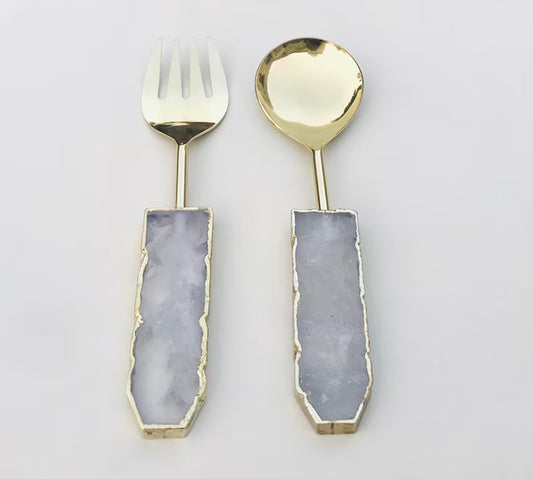Clear Quartz Agate Salad Server - Set of 2