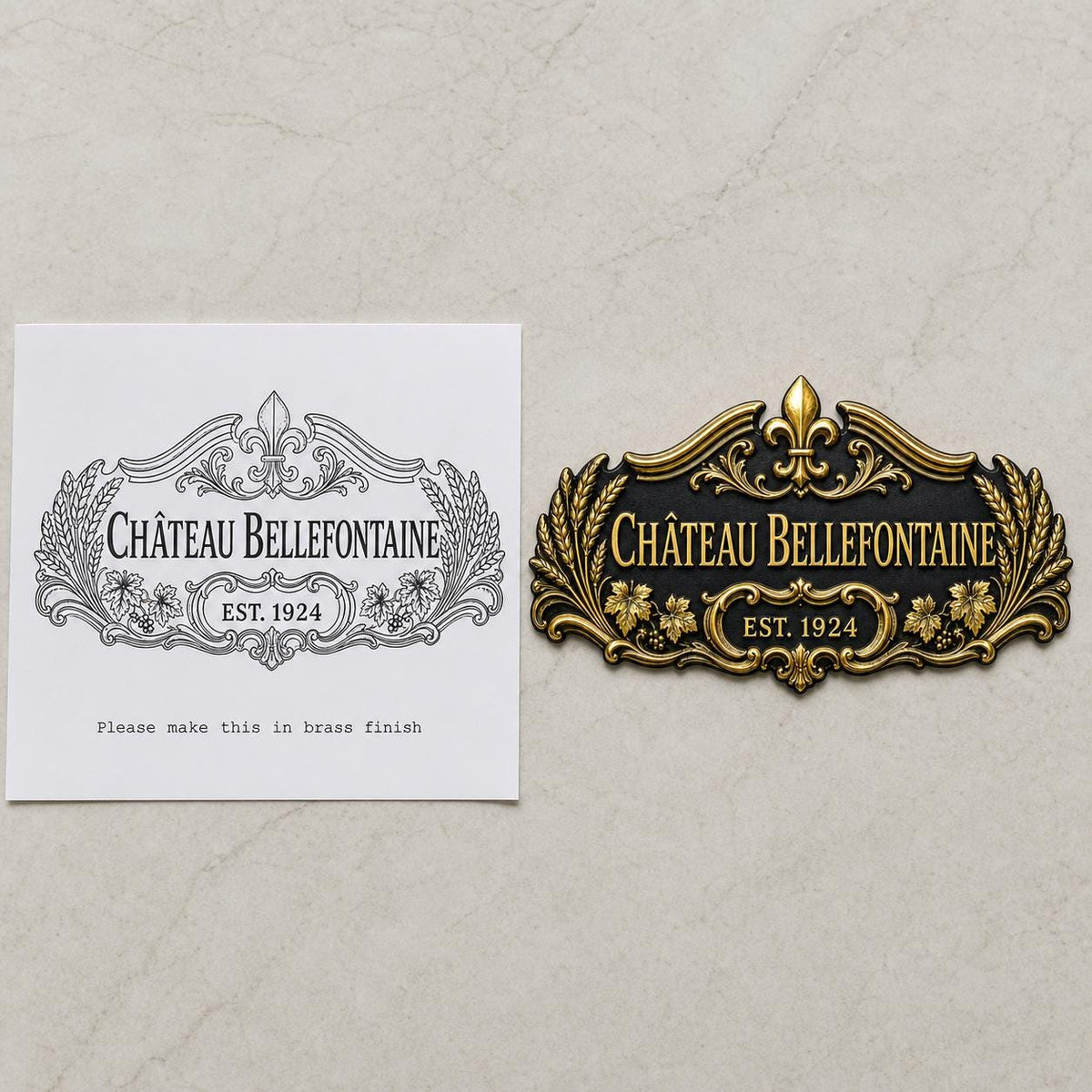 Personalized Antique Brass House Plate | Custom Château Name Sign | French Manor Address Plaque