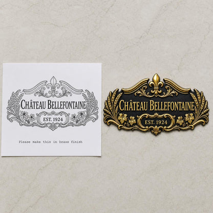 Personalized Antique Brass House Plate | Custom Château Name Sign | French Manor Address Plaque