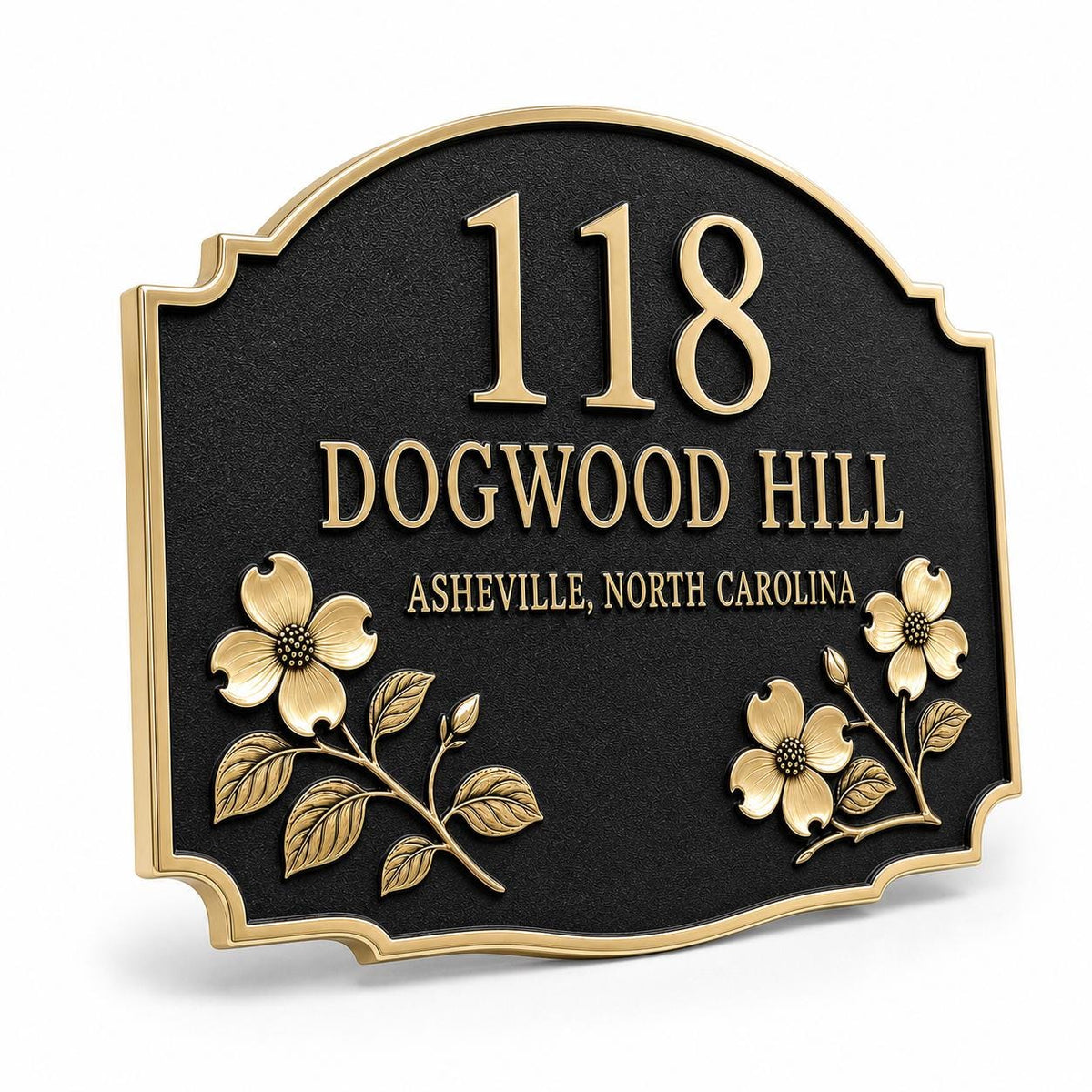 Personalised Floral Address Plaque | Custom Antique Brass House Number Sign