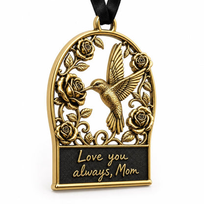 Large Personalized Memorial Ornament | Hummingbird Rose Keepsake | Copper & Brass Christmas Decor