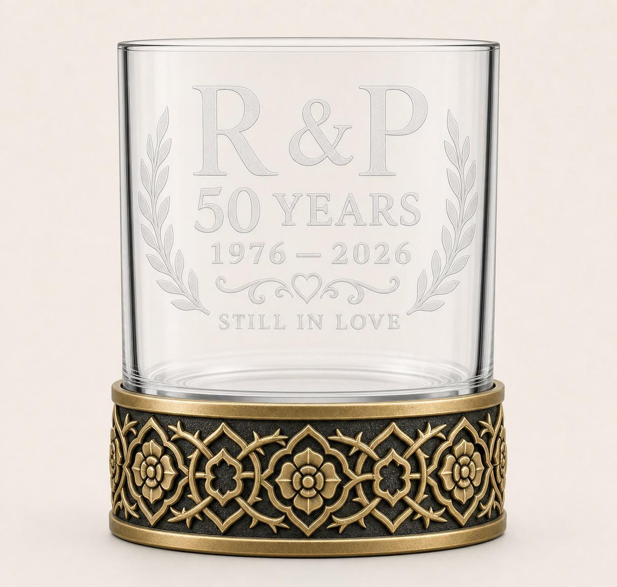Personalised Laser Etched Brass Base Whiskey Glass | Custom Text/Name Glasses | Anniversary Gift