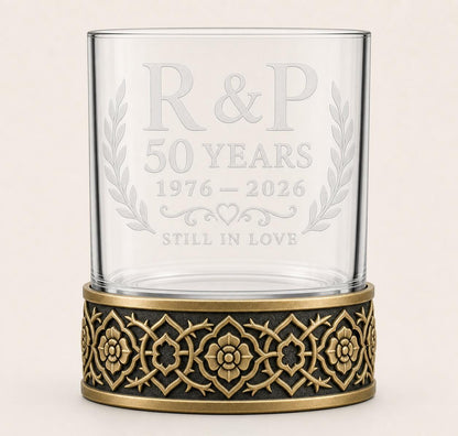 Personalised Laser Etched Brass Base Whiskey Glass | Custom Text/Name Glasses | Anniversary Gift