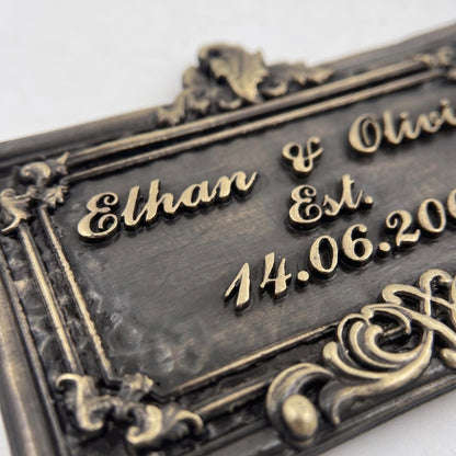 Personalized Wedding Plaque, Antique Brass Couple Name Sign, Custom Marriage Date or Wedding Arbor Sign