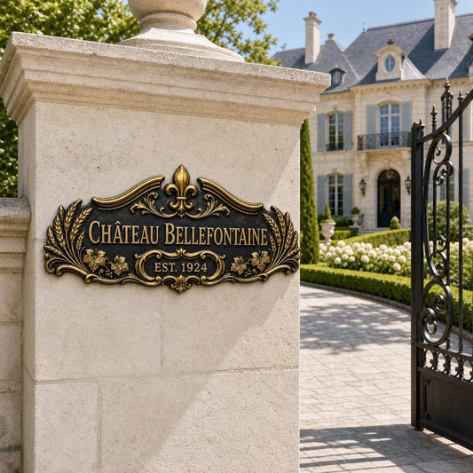 Personalized Antique Brass House Plate | Custom Château Name Sign | French Manor Address Plaque