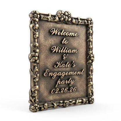 Personalized Engagement Plaque, Antique Brass Couple Name Sign, Custom Proposal Date or Engagement Party Keepsake