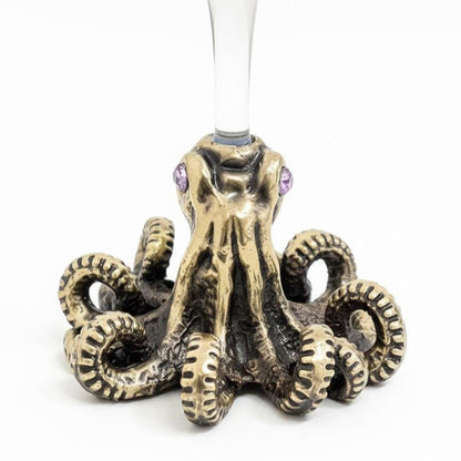 Octopus Martini Glass – Antique Brass Base with Gemstone Eyes, 6.5 oz