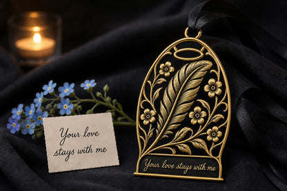Large Custom Memorial Ornament with Personalized Handwritten Note | Feather Christmas Charm | Copper Brass Sympathy Gift