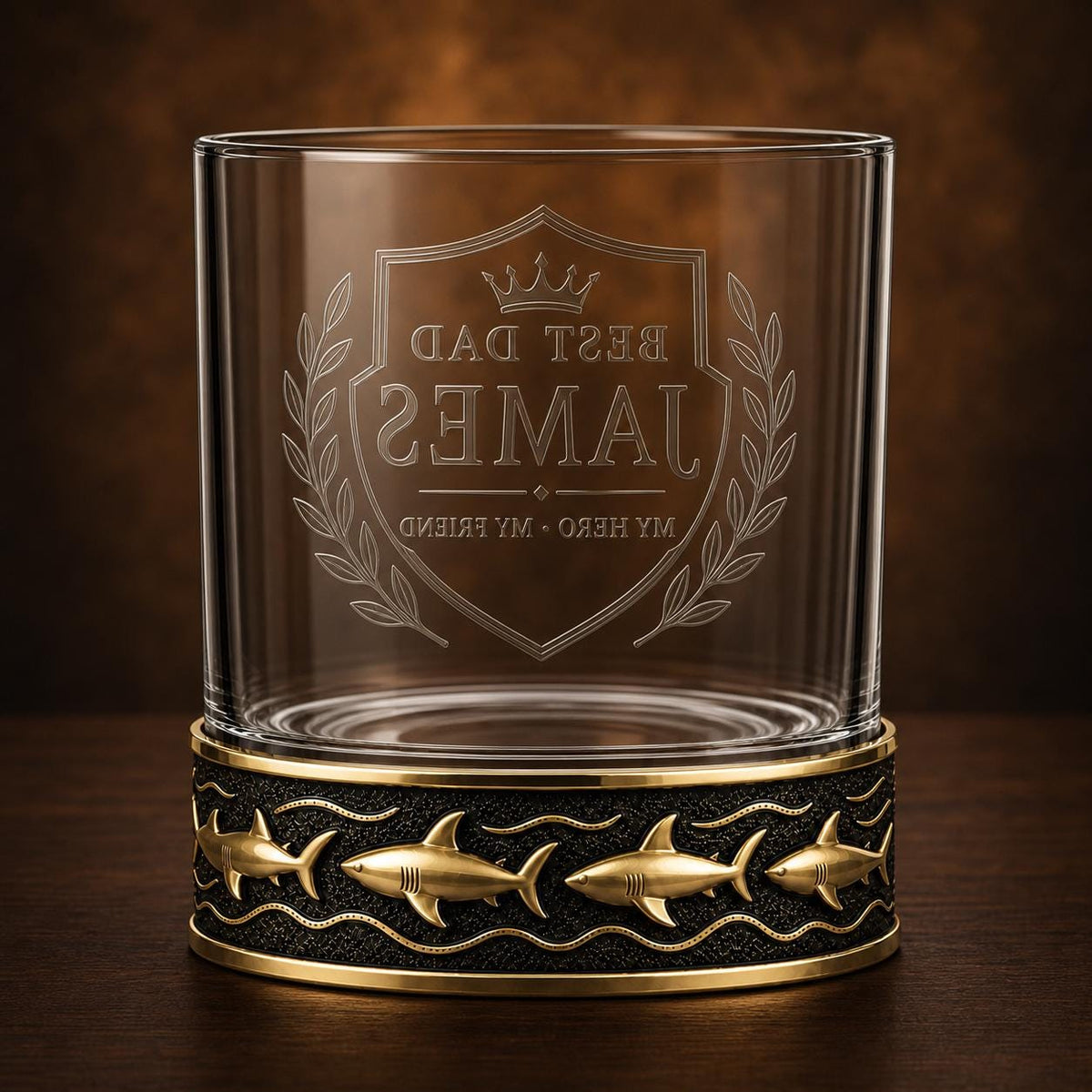 Personalized Shark Whiskey Glass – Custom Etched Old Fashioned Glass, 10 oz