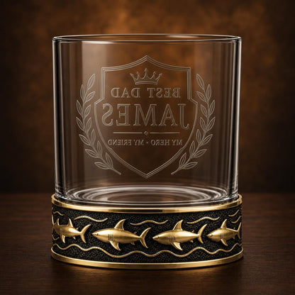 Personalized Shark Whiskey Glass – Custom Etched Old Fashioned Glass, 10 oz