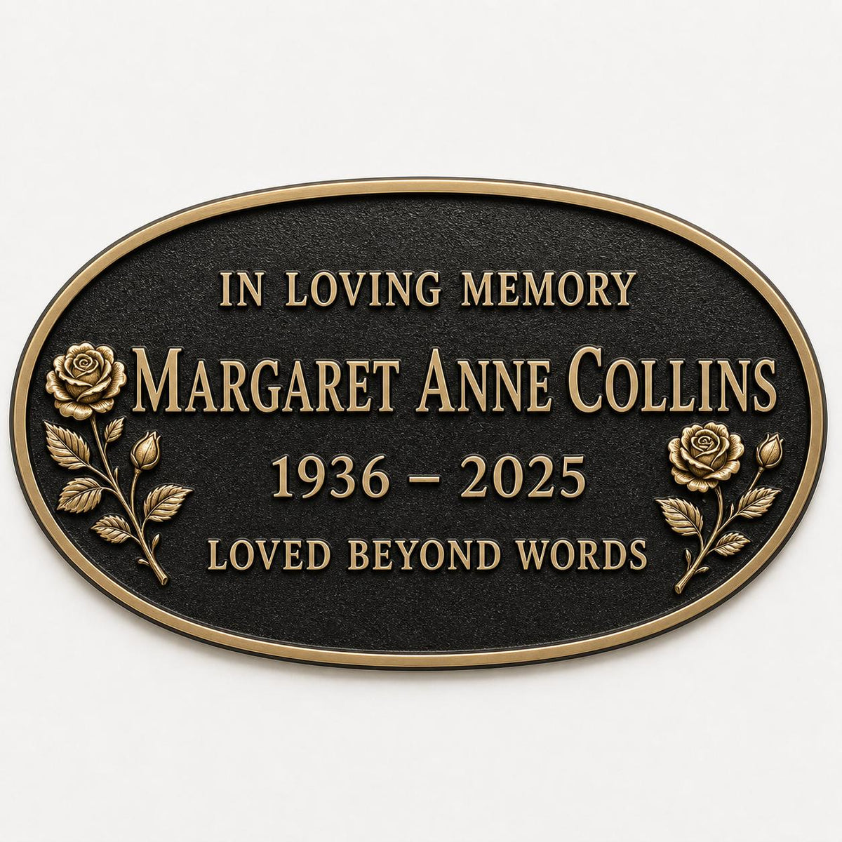 Personalised Tribute Plaque, Floral Memorial Sign, Antique Brass Finish