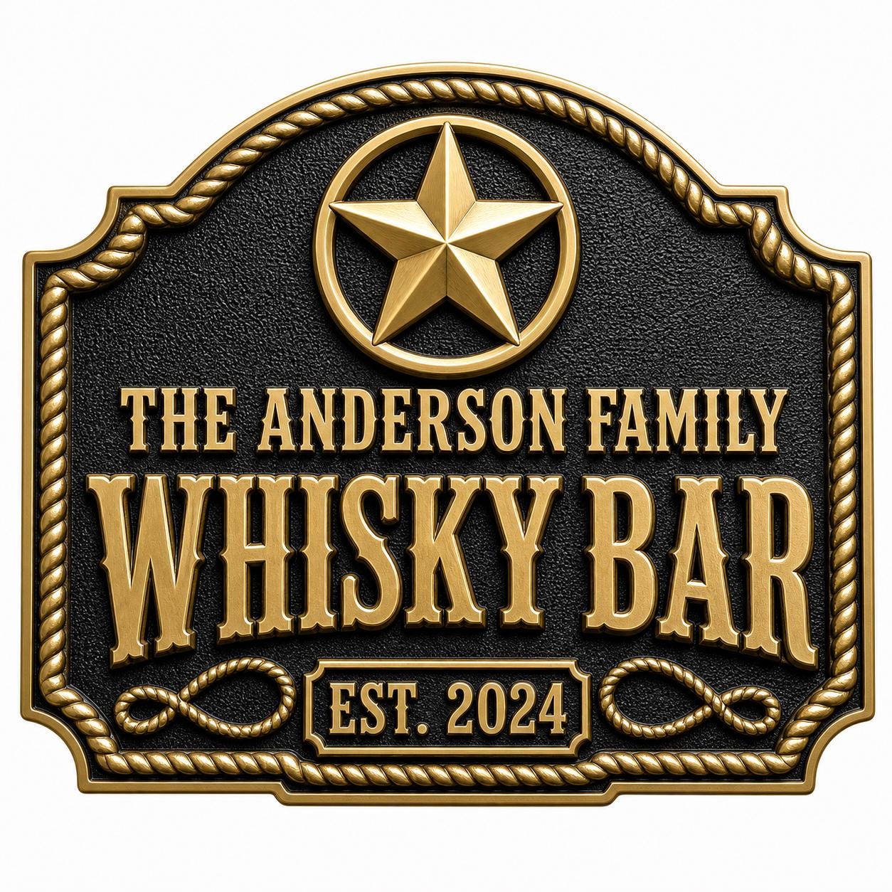 Personalised Western Whisky Bar Plaque | Custom Family Saloon Sign | Handcrafted Antique Brass Wall Decor