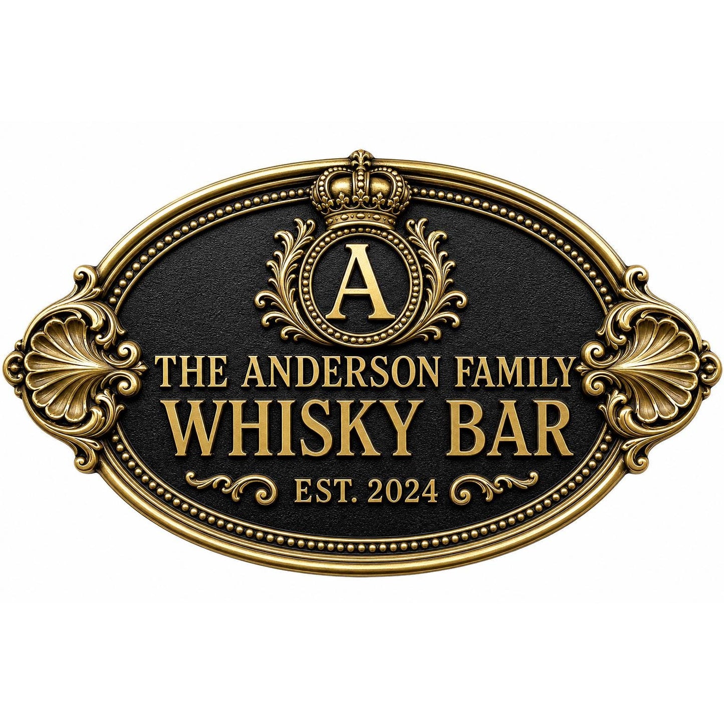 Personalised Home Bar Sign | Antique Brass Whisky Plaque | Custom Man Cave Gift