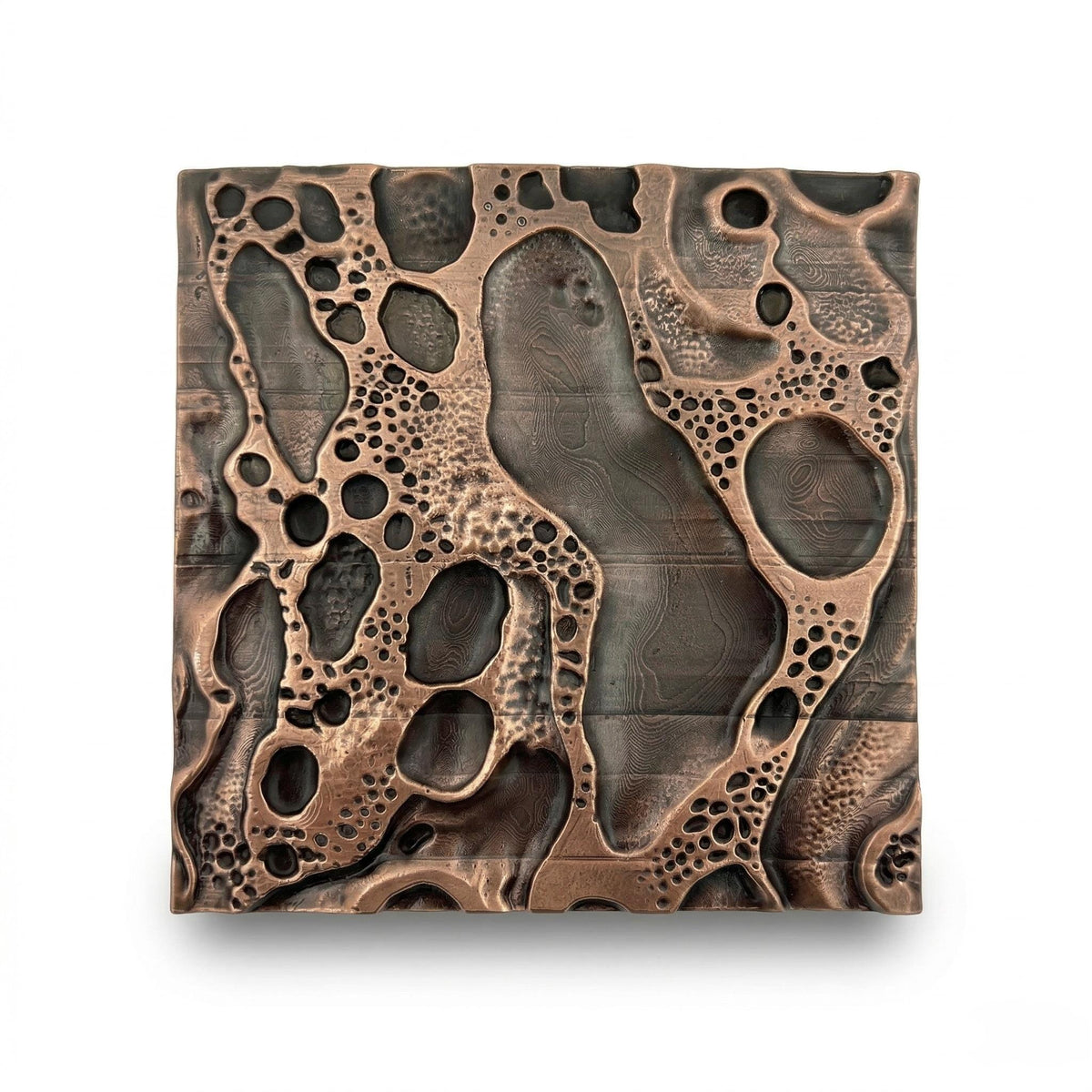 Cosmic crater tiles in antique copper
