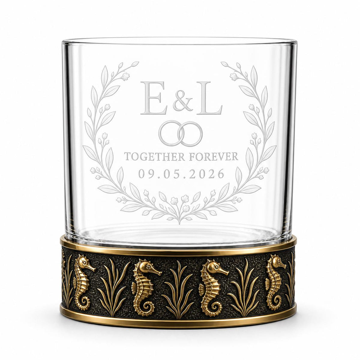 Personalized Seahorse Whiskey Glass – Custom Etched Old Fashioned Glass, 10 oz