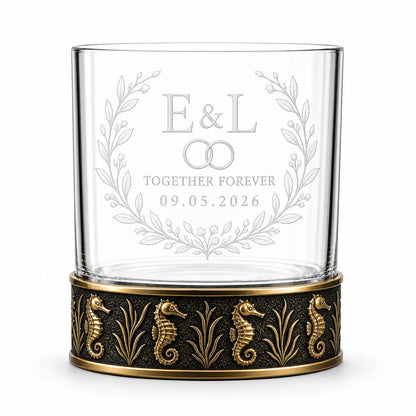 Personalized Seahorse Whiskey Glass – Custom Etched Old Fashioned Glass, 10 oz