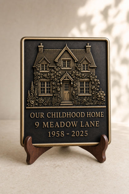 Personalised House Portrait Plaque, Custom Building Relief, Antique Brass Home Keepsake