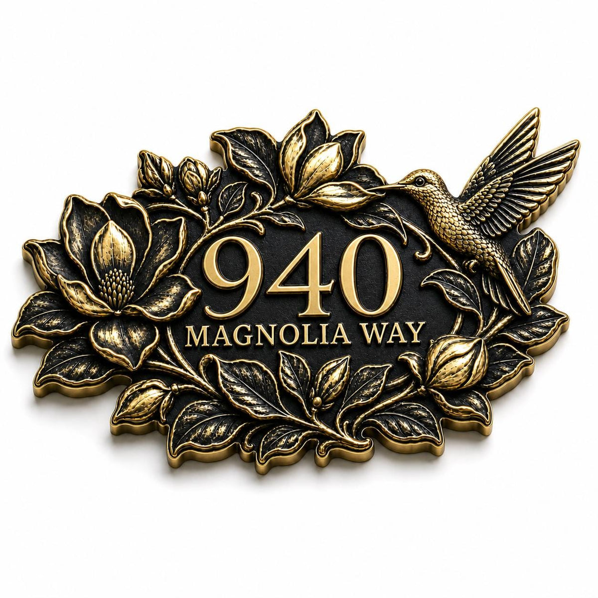 Design Your Own Custom House Number Plaque | Personalized Antique Brass Floral Address Sign