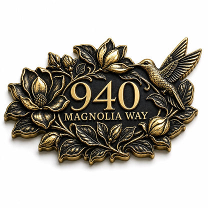 Design Your Own Custom House Number Plaque | Personalized Antique Brass Floral Address Sign