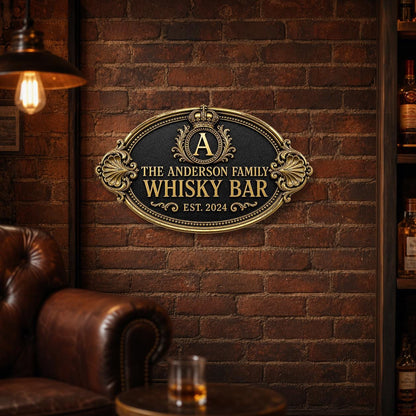 Personalised Home Bar Sign | Antique Brass Whisky Plaque | Custom Man Cave Gift