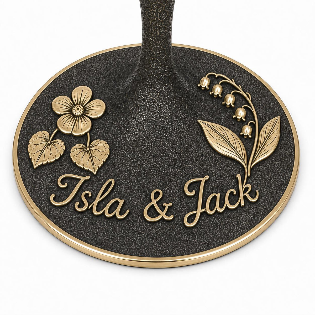 Personalised Birth Flower Wine Glass, Violet & Lily of the Valley Antique Brass Base
