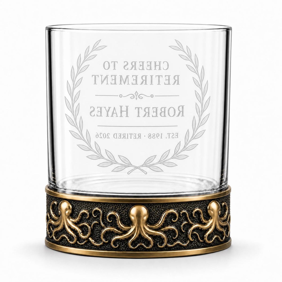 Personalized Octopus Whiskey Glass – Custom Etched Old Fashioned Glass, 10 oz