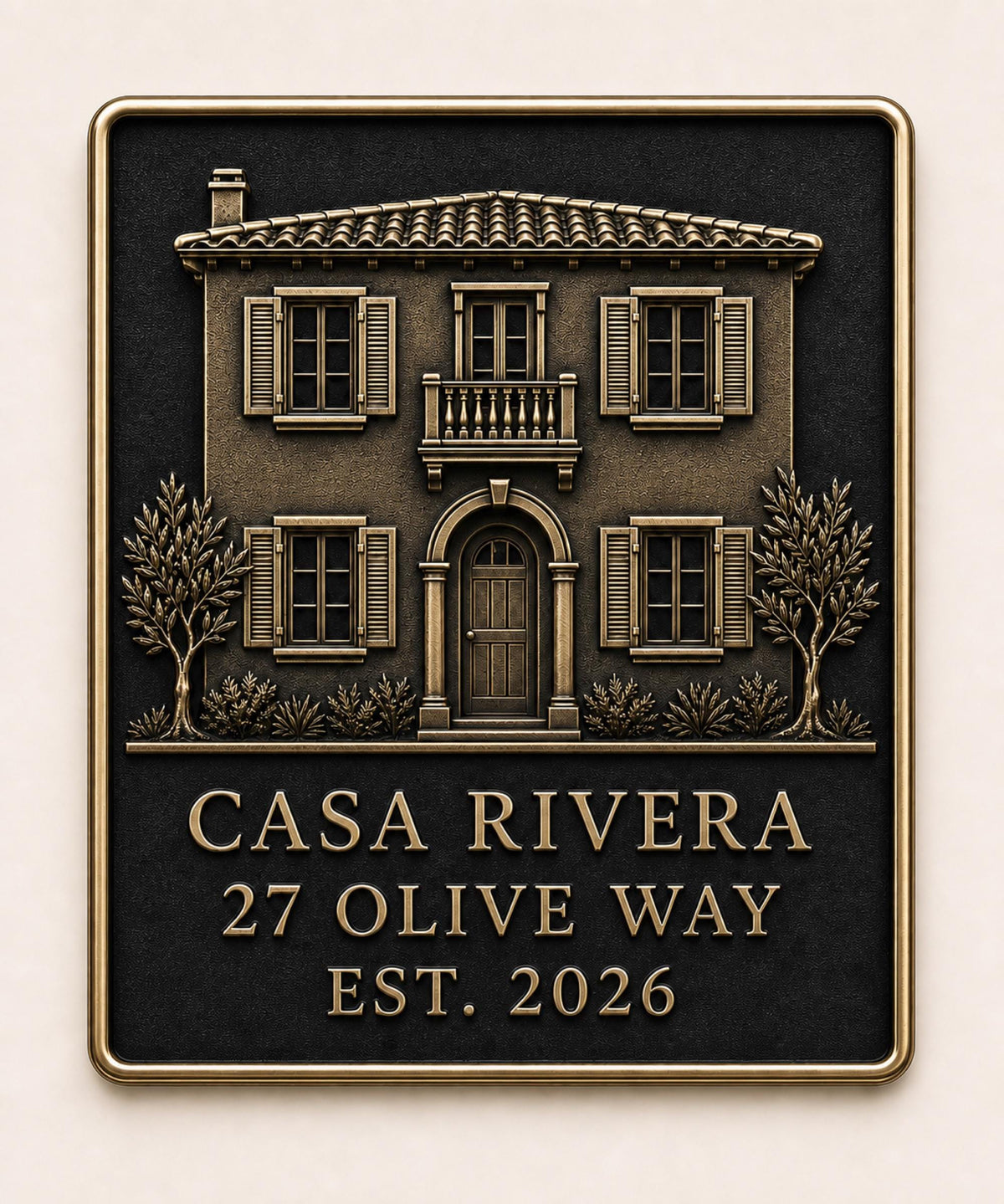 Personalised Building Portrait Plaque, Custom House Relief, Antique Brass Property Keepsake
