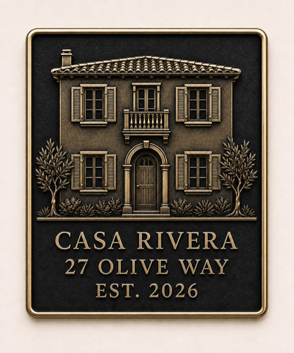 Personalised Building Portrait Plaque, Custom House Relief, Antique Brass Property Keepsake