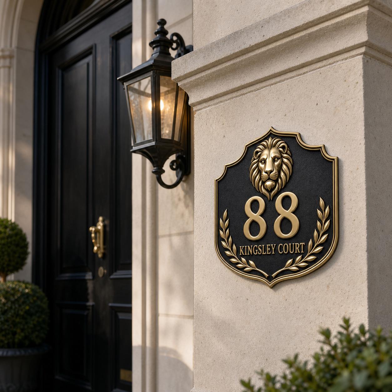Personalised House Number Sign | Antique Brass Address Plaque | Custom Street/Family Name Board