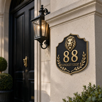 Personalised House Number Sign | Antique Brass Address Plaque | Custom Street/Family Name Board
