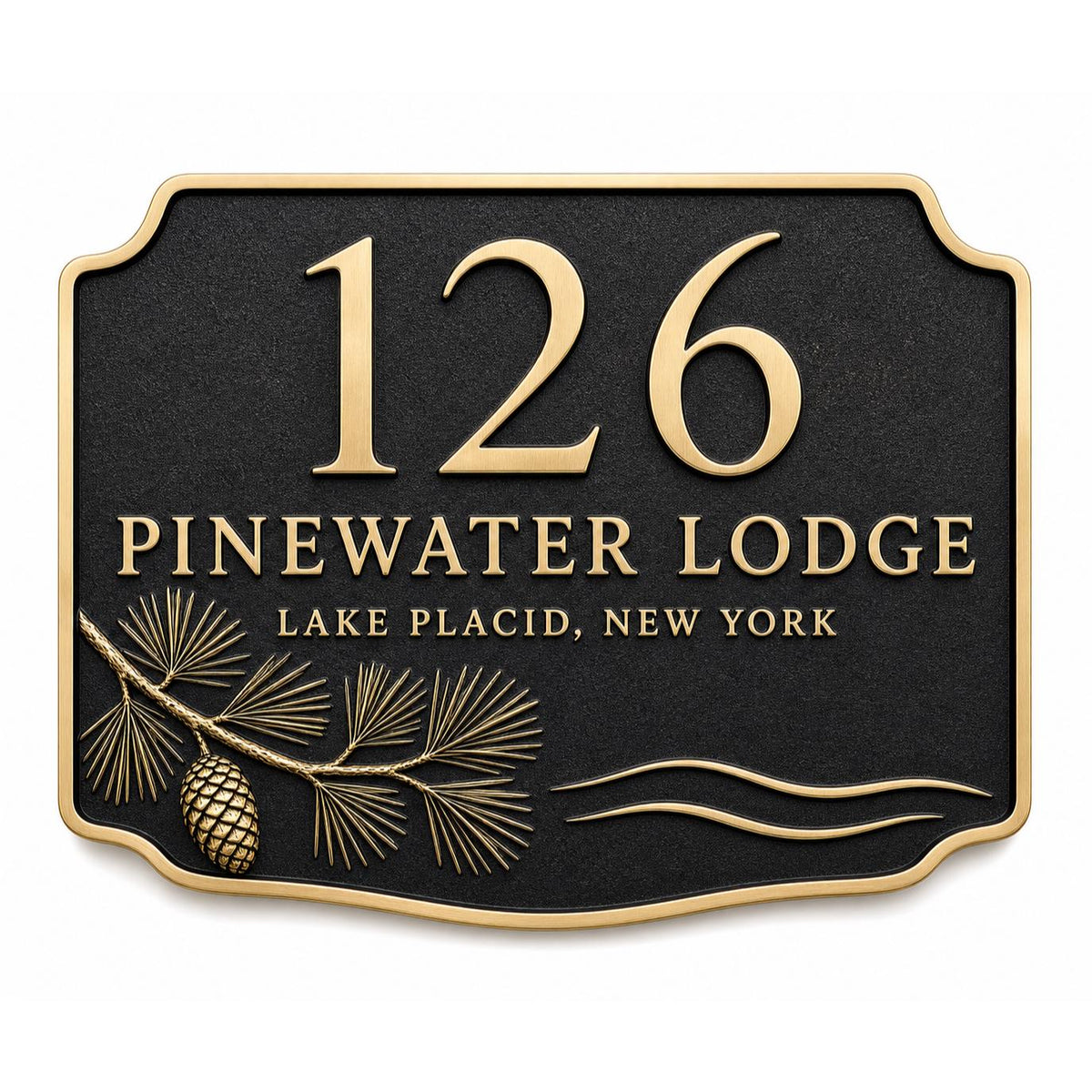 Personalised Pine Tree Address Plaque | Custom Antique Brass House Number | Indoor/Outdoor Wall Decor