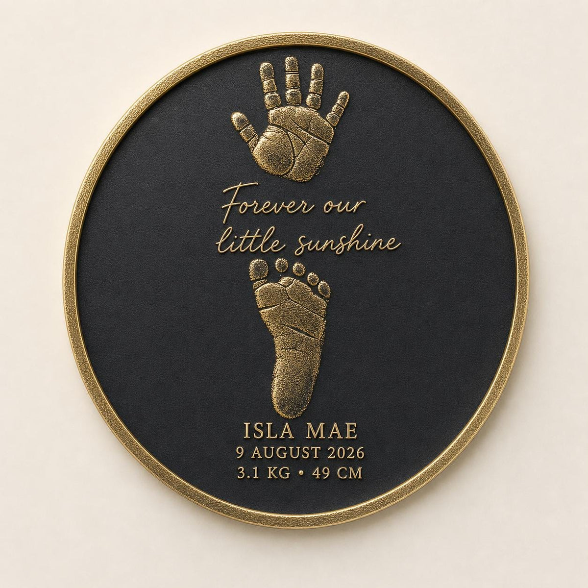 Personalised Little Baby Plaque, Custom Handprint & Footprint, Antique Brass Nursery Gift
