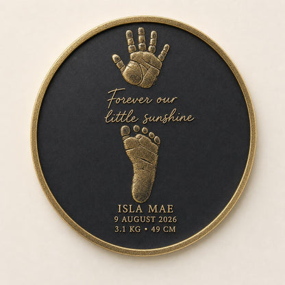 Personalised Little Baby Plaque, Custom Handprint & Footprint, Antique Brass Nursery Gift