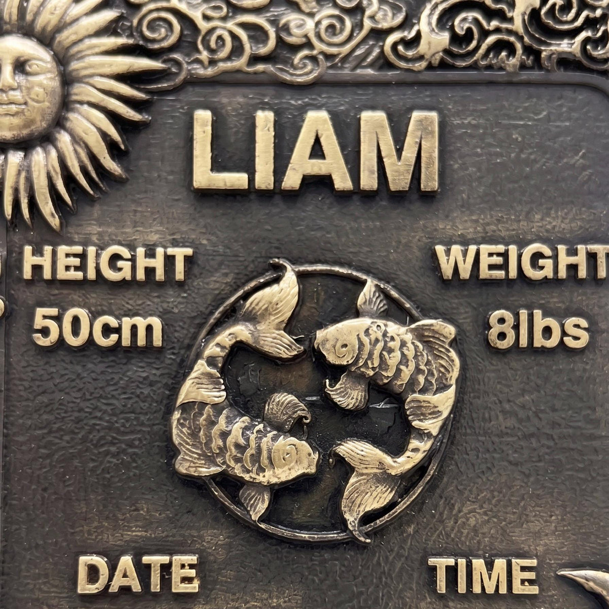 Personalized Brass Birth Plaque Tile for New Borns | Brass Zodiac Sun Sign Plaques | Antique Gold Finish