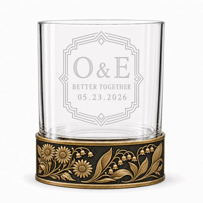 Personalized Birth Flower Whiskey Glass – Daisy and Lily of the Valley, 10 oz