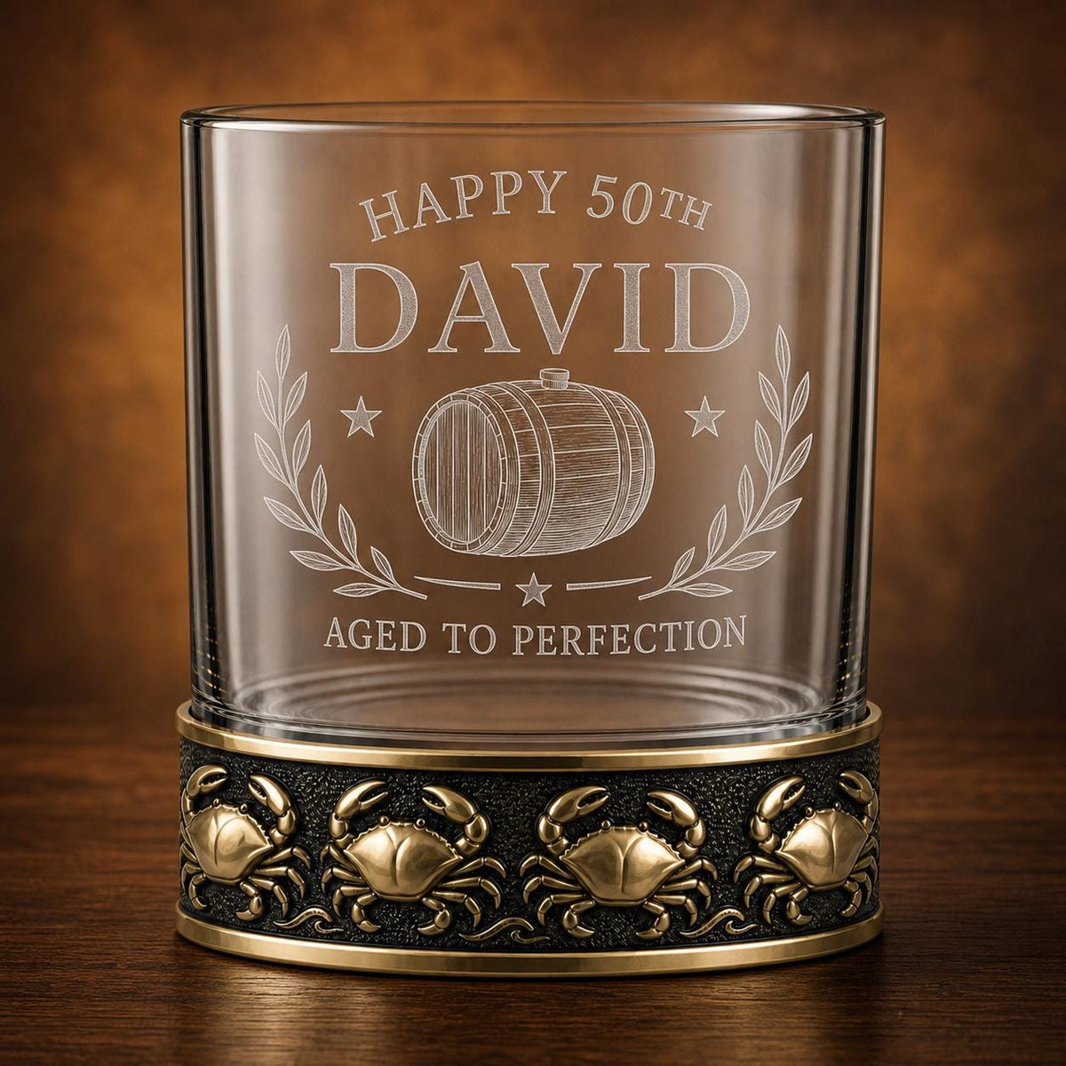 Personalized Crab Whiskey Glass – Custom Etched Old Fashioned Glass, 10 oz