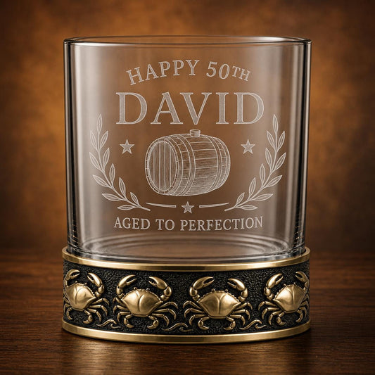 Personalized Crab Whiskey Glass – Custom Etched Old Fashioned Glass, 10 oz