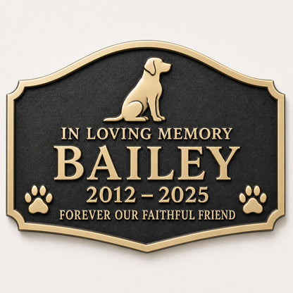 Personalised Memorial Sign, Pet Remembrance Plaque, Raised Antique Brass Design
